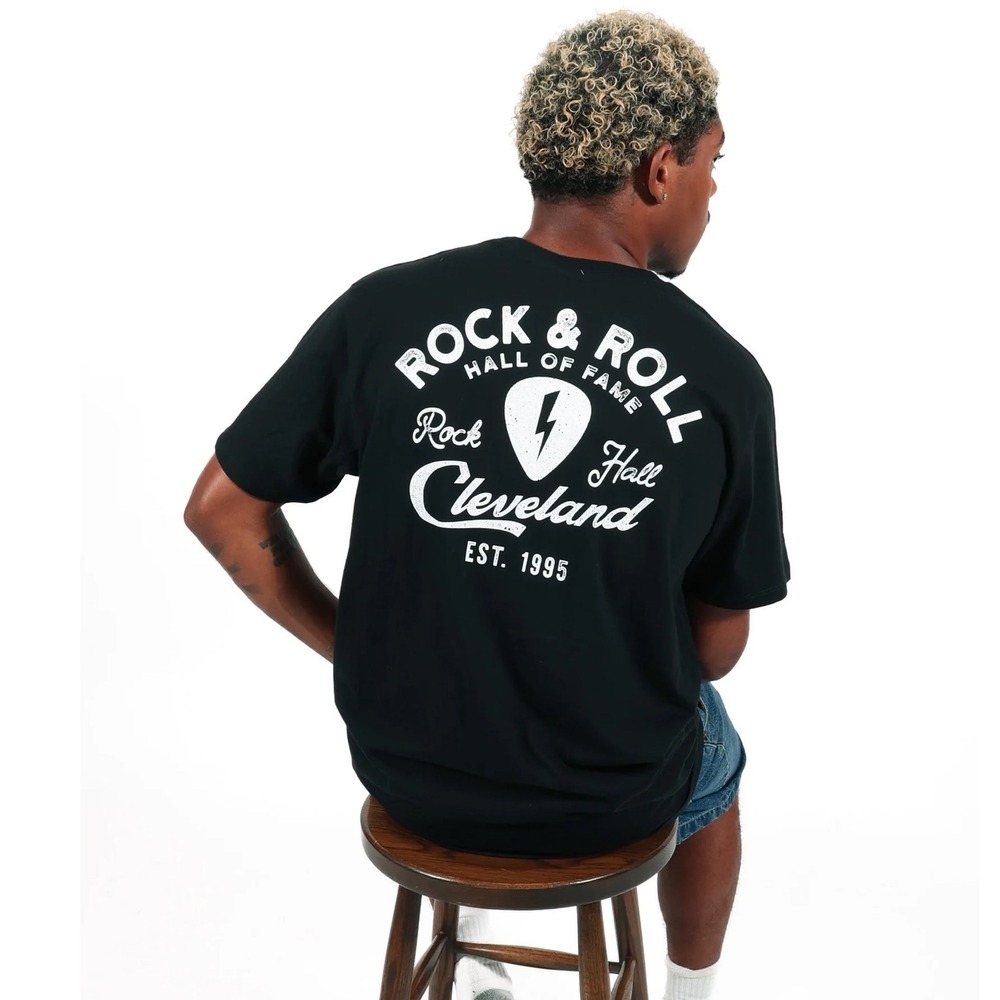 Rock & Roll Hall of Fame Cleveland T-Shirt Bolt Logo Black Graphic Tee